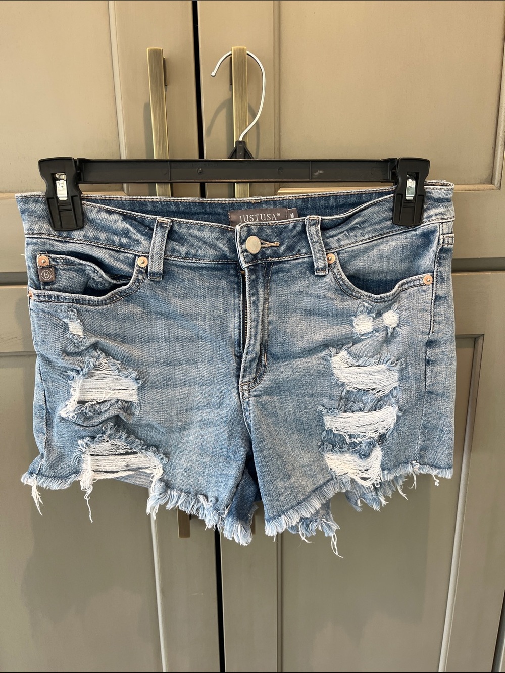 Just USA Light Wash Distressed Denim Shorts